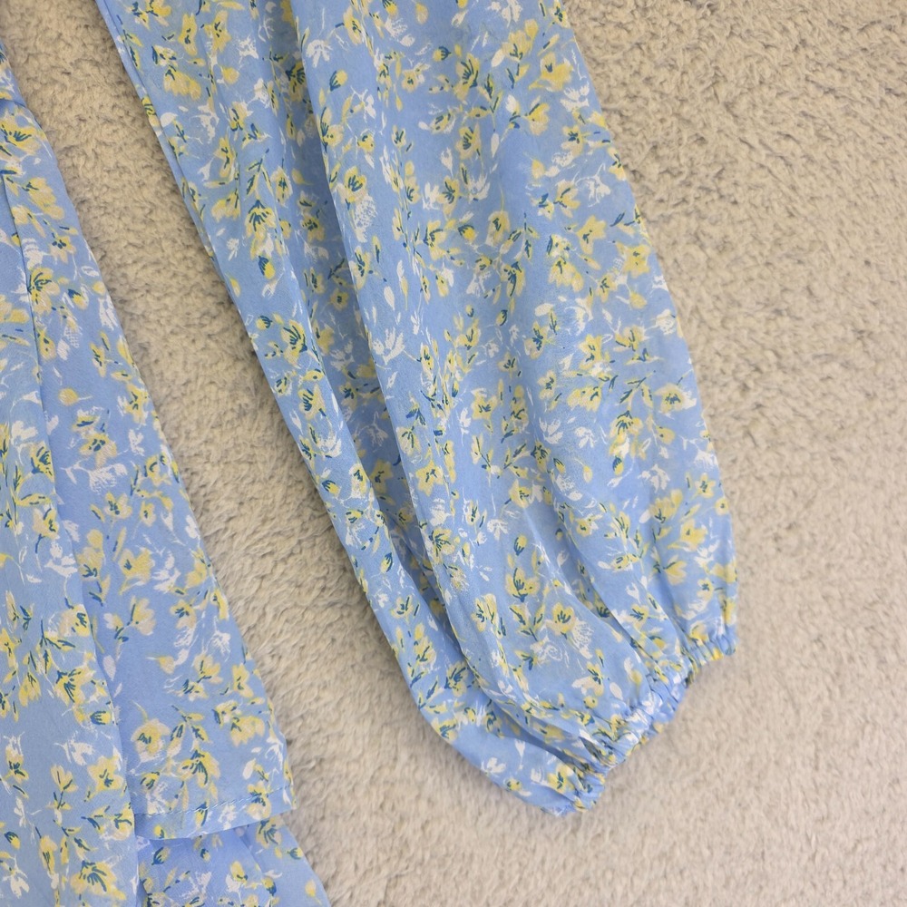 Japna Dress Womens S Blue Tiered Floral Boho Coastal Milkmaid Cottagecore Dainty - Picture 5 of 16
